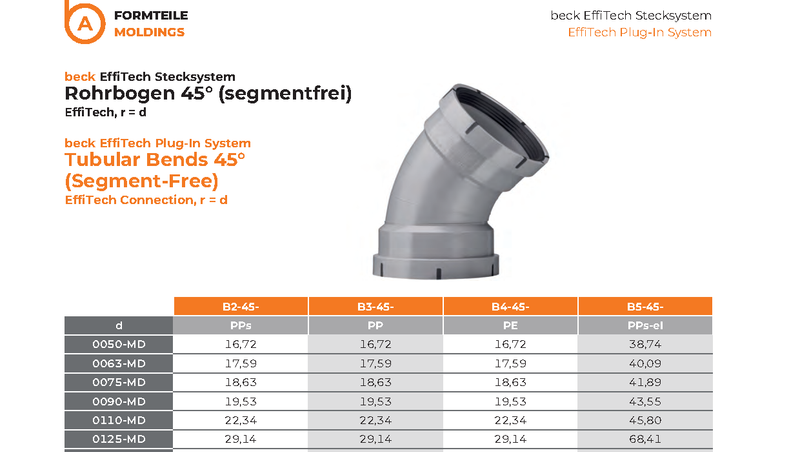 EffiTech Tubular Bends 45° Segment-Free