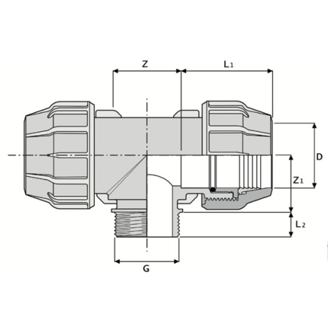 516 - Tee male threaded - PP Compression fittings