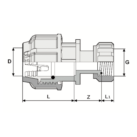 525 - Adaptor with nut - PP Compression fittings