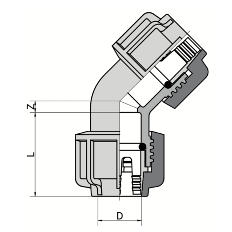 526 - Elbow 45° - PP Compression fittings