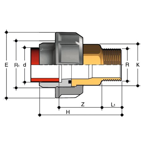 BIROM - Adaptor union - PP-H Pressure Fittings