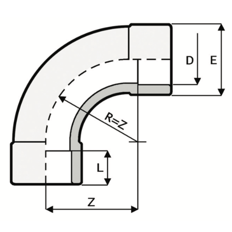 CU1 - 90° long radius bend - PVC-U Pressure Fittings