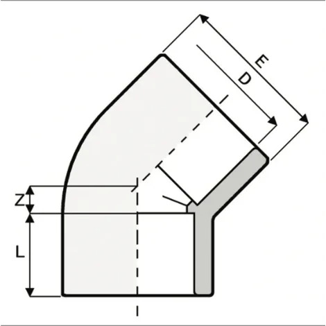 GY1 — 45° elbow with solvent weld sockets