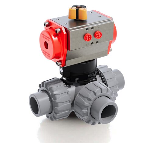 LKDAC/CP SA - Pneumatically actuated DUAL BLOCK® 3-way ball valve - PVC-C Pneumatically actuated valves