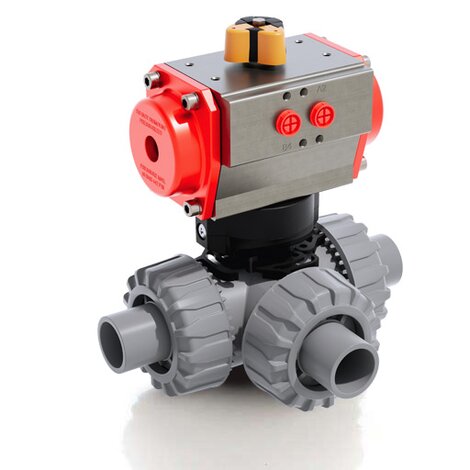LKDDC/CP SA - Pneumatically actuated DUAL BLOCK® 3-way ball valve - PVC-C Pneumatically actuated valves