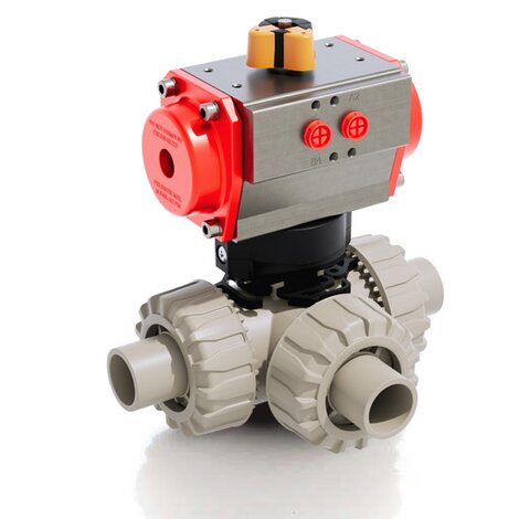 LKDDM/CP DA - Pneumatically actuated DUAL BLOCK® 3-way ball valve - PP-H Pneumatically actuated valves