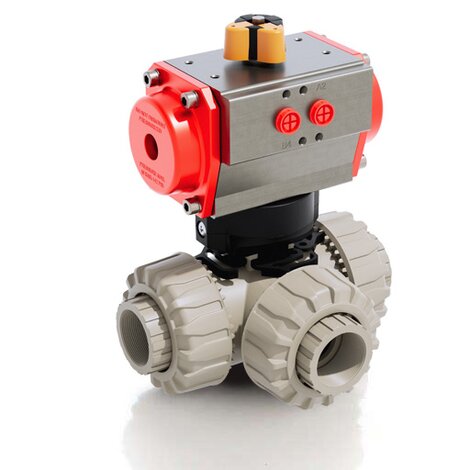 LKDFM/CP DA - Pneumatically actuated DUAL BLOCK® 3-way ball valve 10:50 - PP-H Pneumatically actuated valves