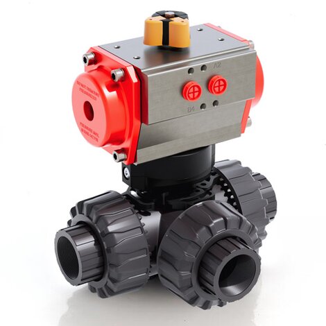 LKDGV/CP DA - Pneumatically actuated DUAL BLOCK® 3-way ball valve - PVC-U Pneumatically actuated valves