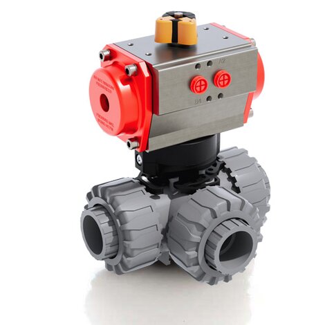 LKDIC/CP DA - Pneumatically actuated DUAL BLOCK® 3-way ball valve - PVC-C Pneumatically actuated valves