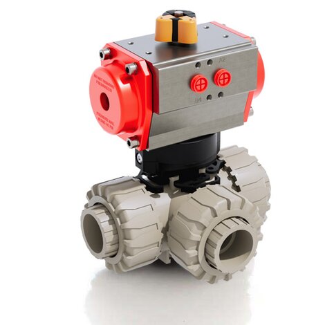 LKDIM/CP SA - Pneumatically actuated DUAL BLOCK® 3-way ball valve - PP-H Pneumatically actuated valves