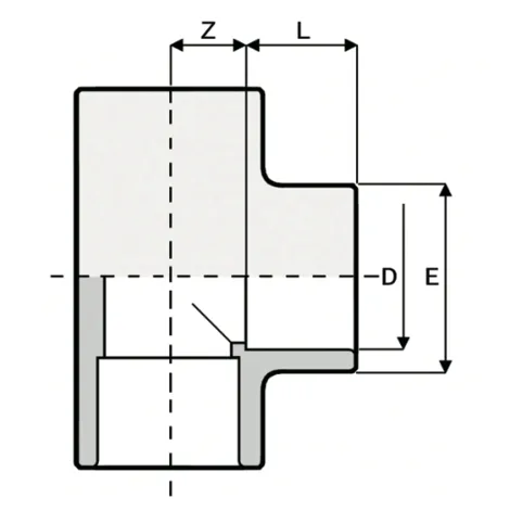 TI1 — 90° Tee with solvent weld sockets