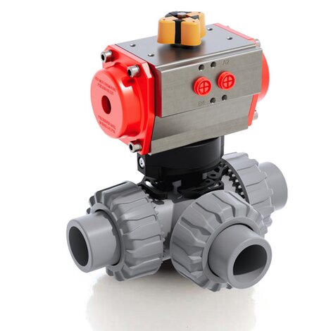 TKDAC/CP DA - Pneumatically actuated DUAL BLOCK® 3-way ball valve - PVC-C Pneumatically actuated valves