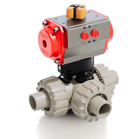 TKDDM/CP SA - Pneumatically actuated DUAL BLOCK® 3-way ball valve - PP-H Pneumatically actuated valves
