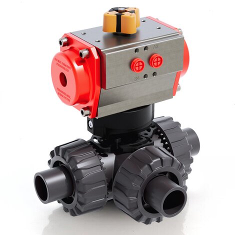 TKDDV/CP DA - Pneumatically actuated DUAL BLOCK® 3-way ball valve - PVC-U Pneumatically actuated valves