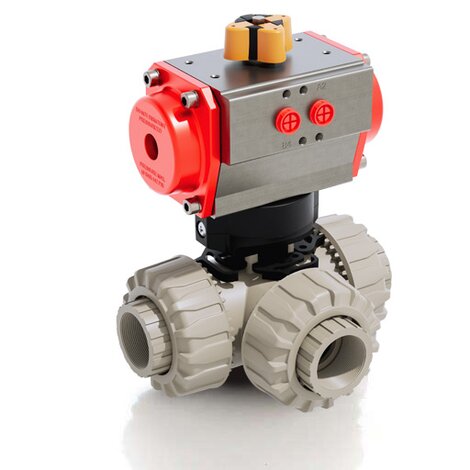 TKDFM/CP DA - Pneumatically actuated DUAL BLOCK® 3-way ball valve - PP-H Pneumatically actuated valves