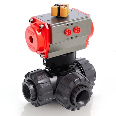 TKDFV/CP DA - Pneumatically actuated DUAL BLOCK® 3-way ball valve - PVC-U Pneumatically actuated valves