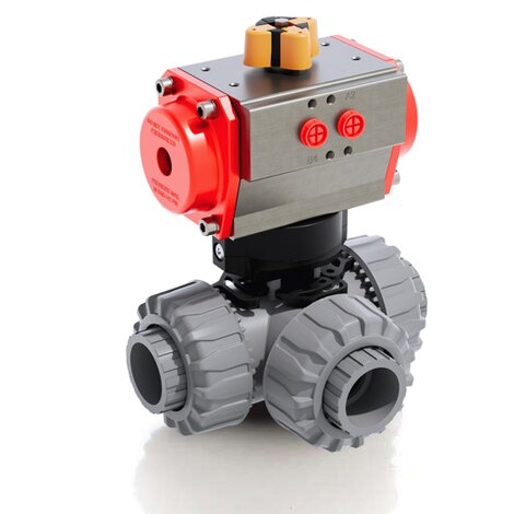 TKDIC/CP DA - Pneumatically actuated DUAL BLOCK® 3-way ball valve - PVC-C Pneumatically actuated valves