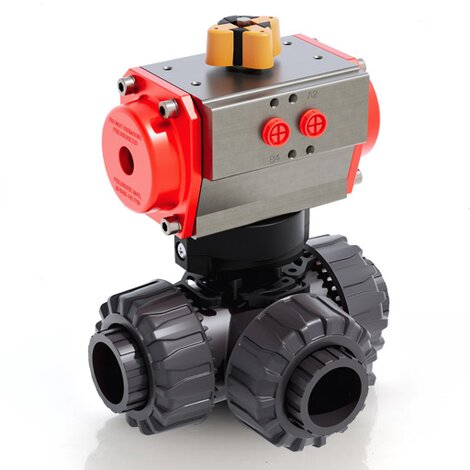 TKDLV/CP DA - Pneumatically actuated DUAL BLOCK® 3-way ball valve - PVC-U Pneumatically actuated valves