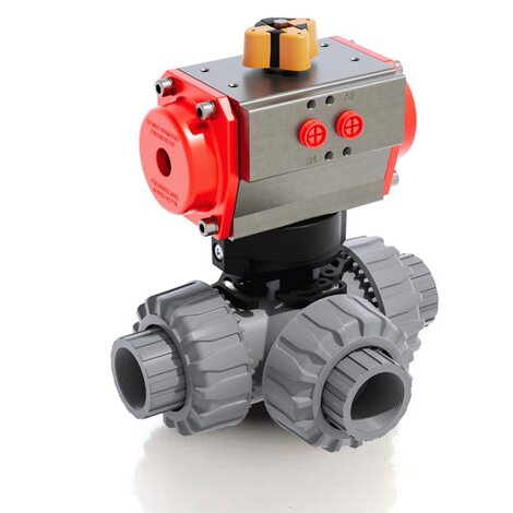 TKDNC/CP SA - Pneumatically actuated DUAL BLOCK® 3-way ball valve - PVC-C Pneumatically actuated valves