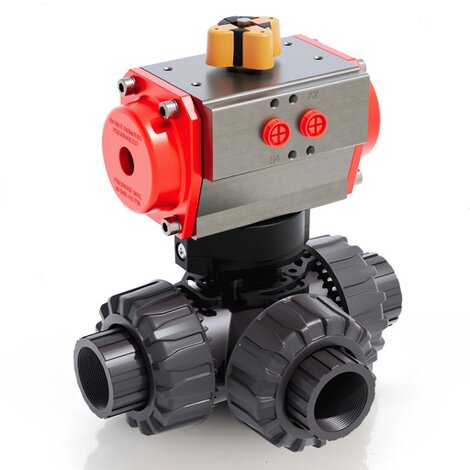 TKDNV/CP DA - Pneumatically actuated DUAL BLOCK® 3-way ball valve - PVC-U Pneumatically actuated valves