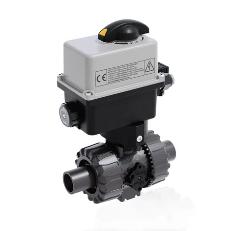 VKDDV/CE 90-240 V AC — DUAL BLOCK ball valve, male solvent-weld, metric, multi-volt electric actuator