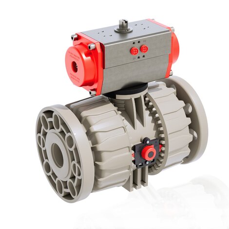 VKDOM - VKDOAM /CP NC - Pneumatically actuated DUAL BLOCK® 2-way ball valve - PP-H Pneumatically actuated valves